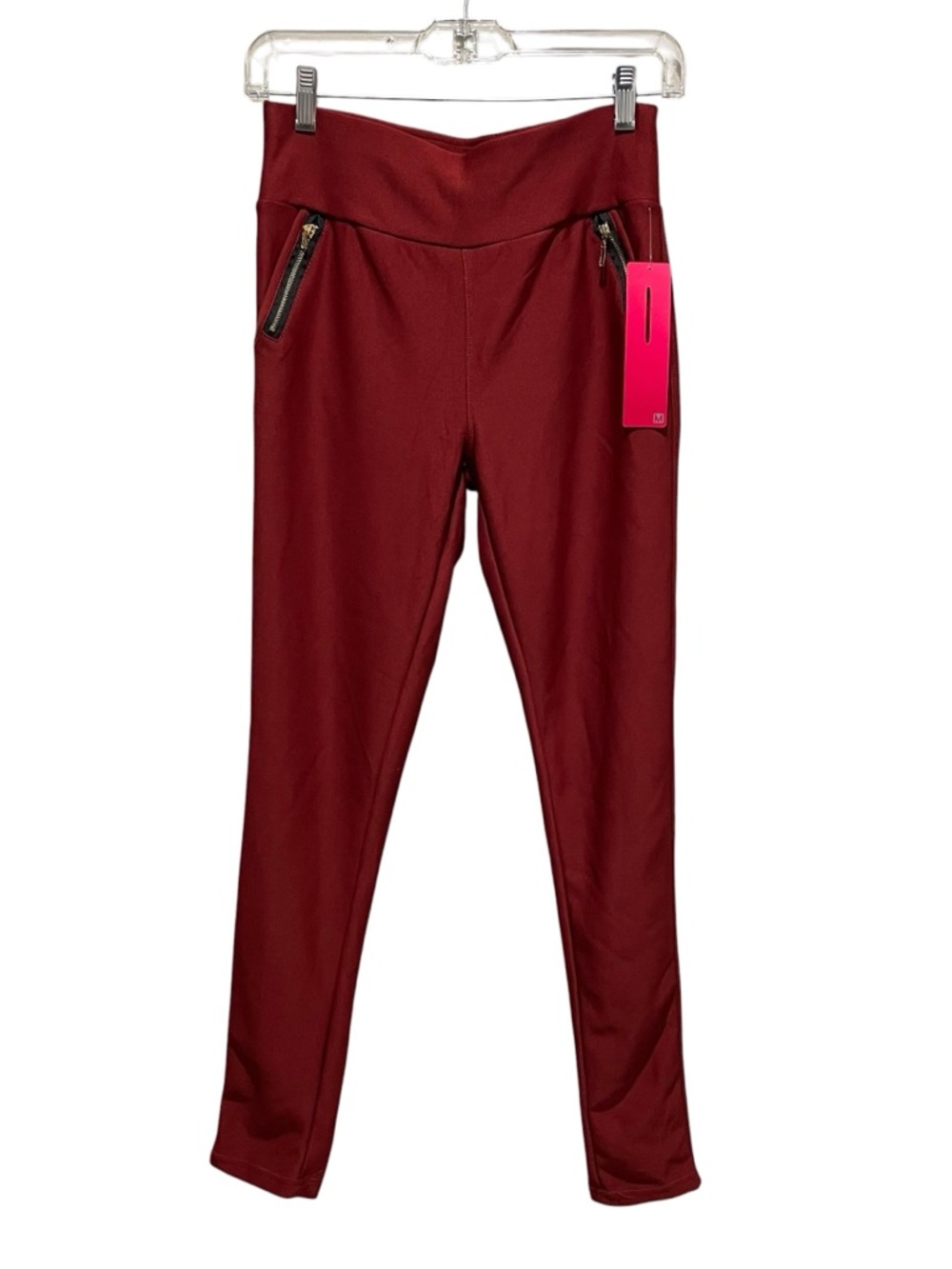 Shosho Leggings Burgundy Women Size Medium High Rise Zip Pocket Stretch Pants